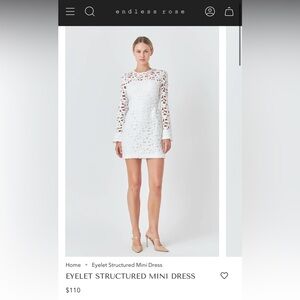 White Eyelet long sleeve dress from Endless Rose, Brand new, NWT, size M
